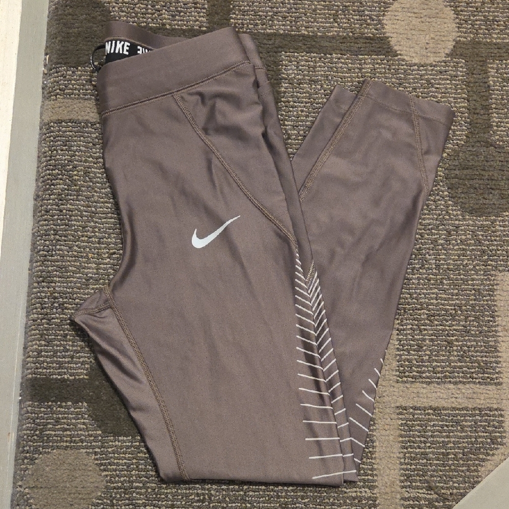 Nike Taupe Leggings with White Detailing